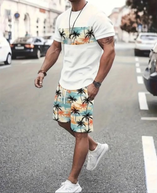 Men&#039;s 2pcs t-shirt and short shorts, stretch fabric for summer 