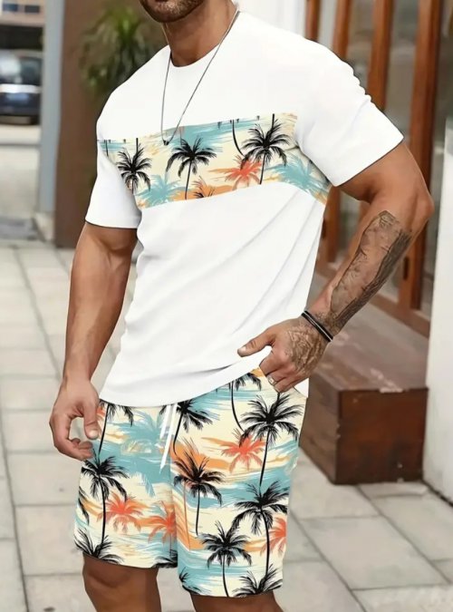 Men&#039;s 2pcs t-shirt and short shorts, stretch fabric for summer 