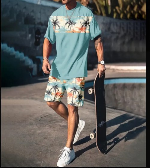 Men&#039;s 2pcs t-shirt and short shorts, stretch fabric for summer 